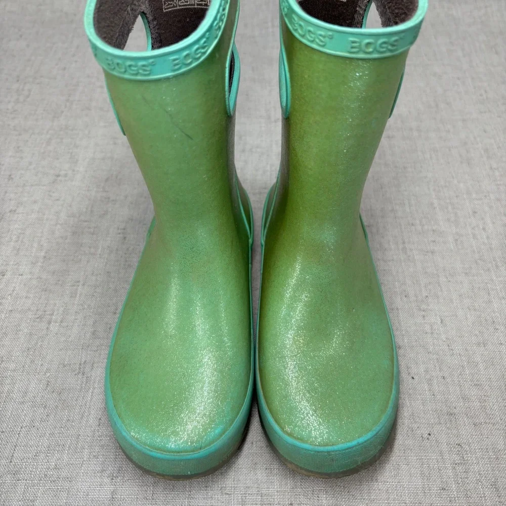 Bogs Skipper Glitter Green‎ Waterproof Rain Boots Pull On Outdoors Kids Size 13